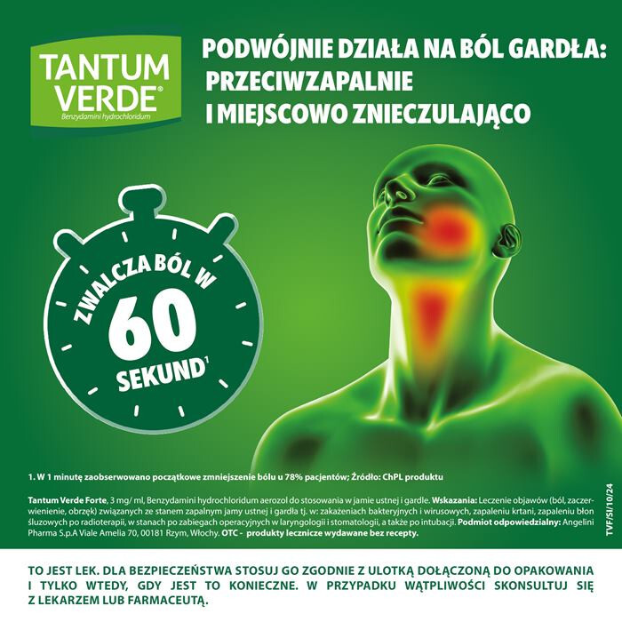 Tantum Verde Forte 3 mg/ml aerozol do stosowania w jamie ustnej i gardle 15 ml