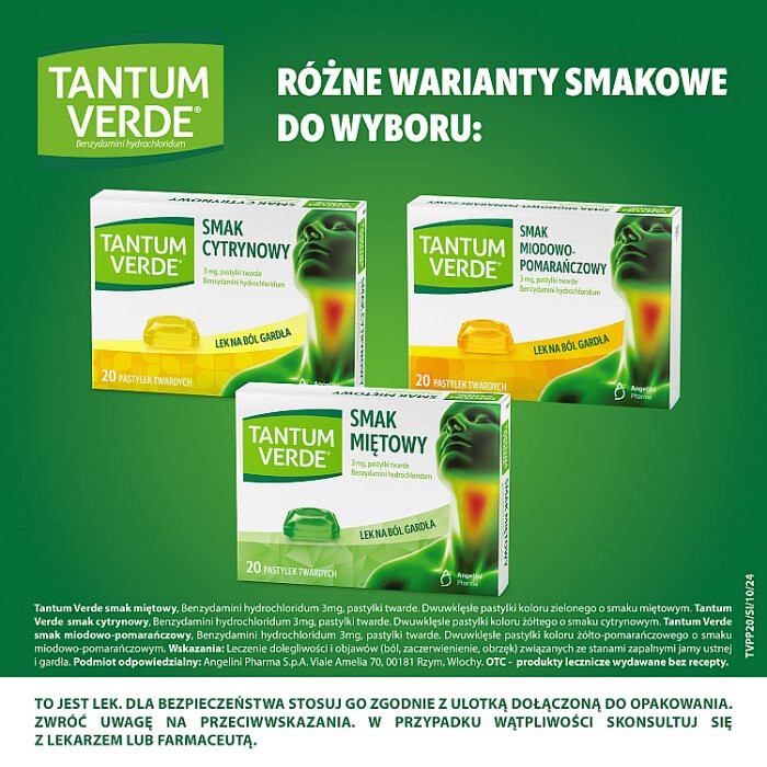 Tantum Verde pastylki do ssania na gardło smak miodowo-pomarańczowy, 20 szt.