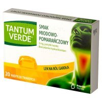 Tantum Verde pastylki do ssania na gardło smak miodowo-pomarańczowy, 20 szt.