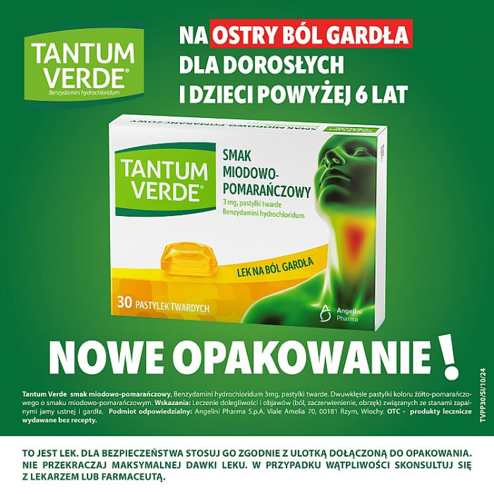 Tantum Verde pastylki na ból gardła o smaku miodowo-pomarańczowym, 30 szt.