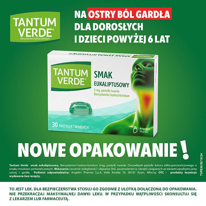 Tantum Verde pastylki na gardło o smaku eukaliptusowym, 30 szt.