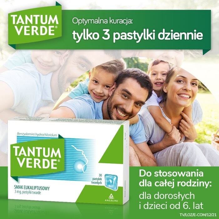 Tantum Verde smak eukaliptusowy 3 mg 30 pastylek do ssania