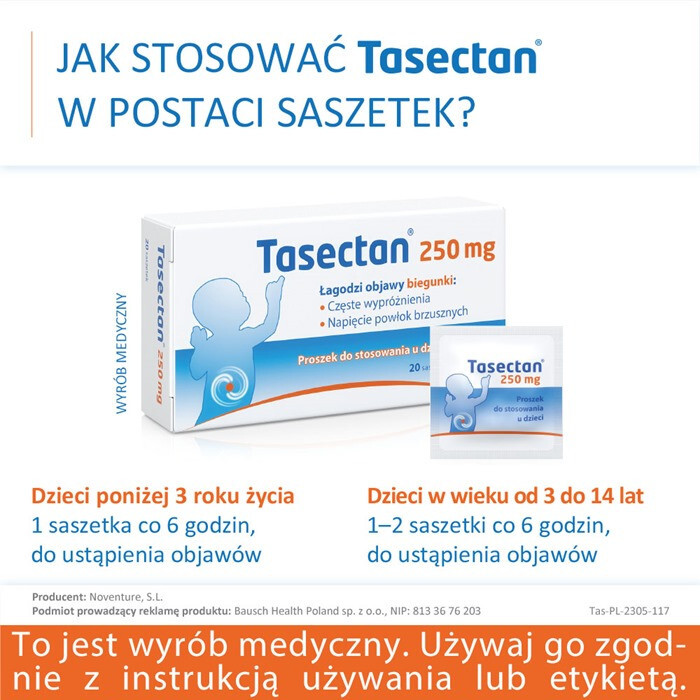 Tasectan 250 mg saszetki na biegunkę dla dzieci, 20 szt.