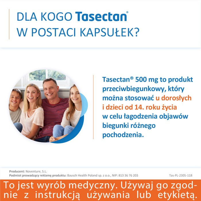 Tasectan 500 mg kapsułki na biegunkę, 15 szt.