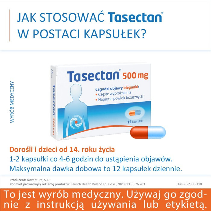Tasectan 500 mg kapsułki na biegunkę, 15 szt.