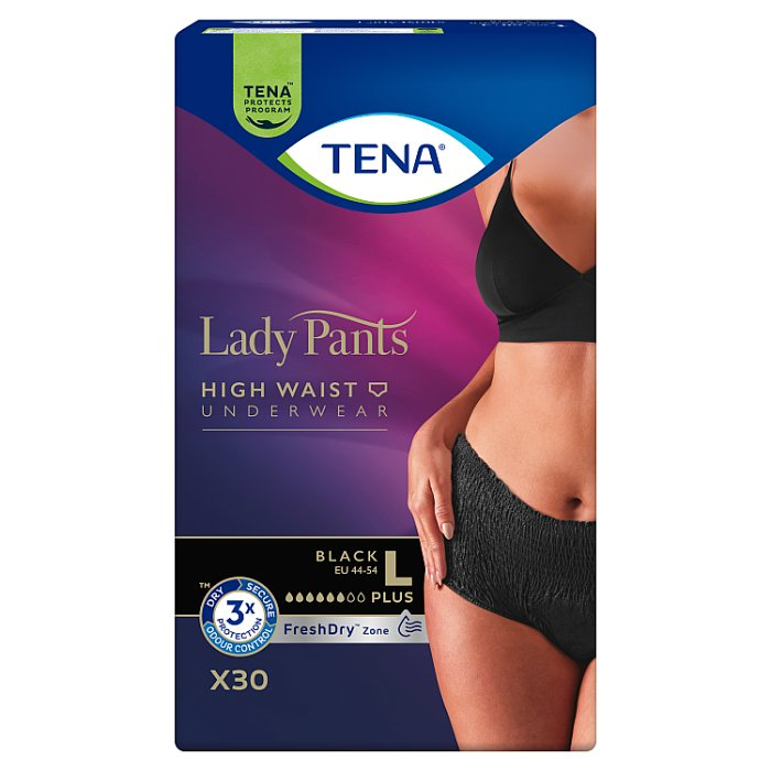 Tena Lady Pants Plus Black Majtki chłonne z wysokim stanem rozmiar L, 30 szt.