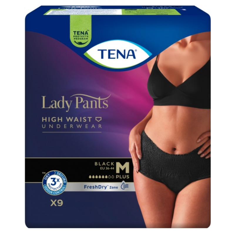 Tena Lady Pants Plus Black Majtki chłonne z wysokim stanem rozmiar M, 9 szt.