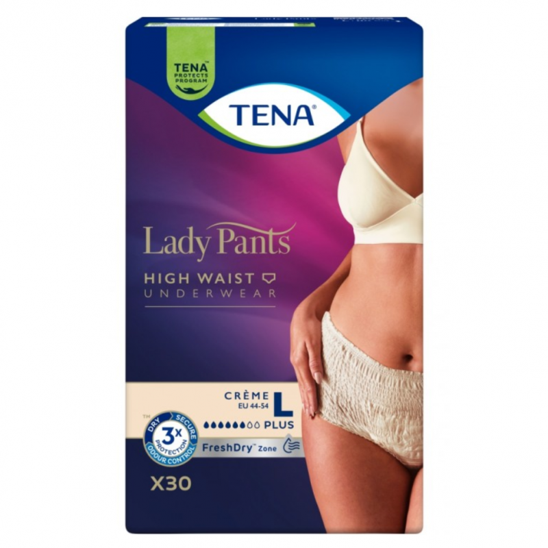 Tena Lady Pants Plus Creme Majtki chłonne z wysokim stanem rozmiar L, 30 szt.