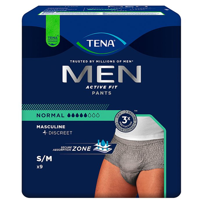 TENA Men Pants Normal Grey S/M Majtki chłonne 9 szt.