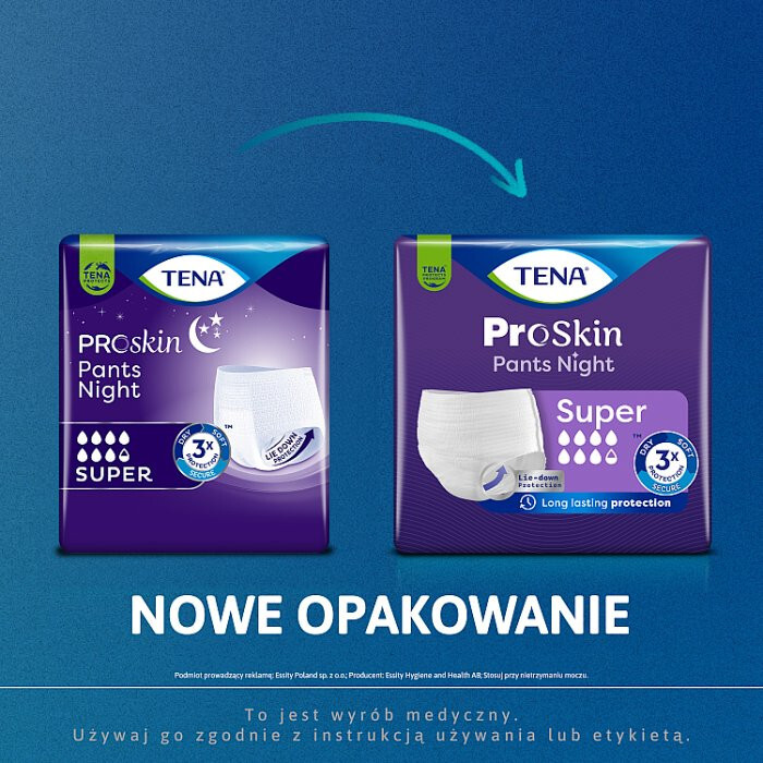 Tena Pants ProSkin Super Night majtki chłonne na noc rozmiar L, 10 szt.