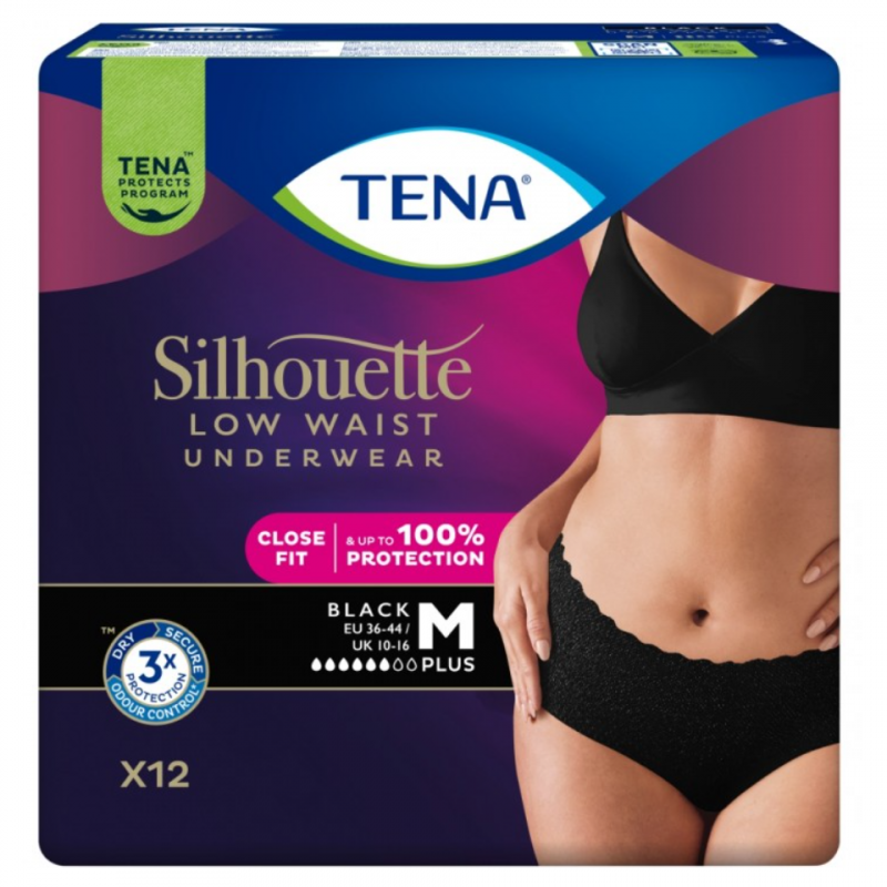 Tena Silhouette Lady Pants Plus Black Majtki chłonne z niskim stanem rozmiar M, 12 szt.