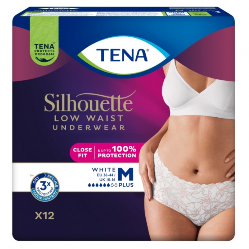 Tena Silhouette Lady Pants Plus White Majtki chłonne z niskim stanem rozmiar M, 12 szt.