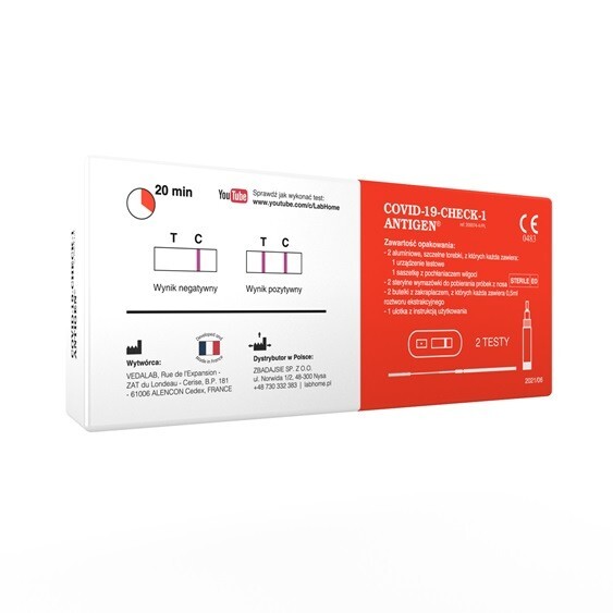 Test COVID-19-CHECK-1 Antigen  Lab Home (2 sztuki !!!)
