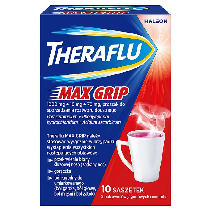 Theraflu Max Grip proszek w saszetkach na objawy przeziębienia i grypy, 10 szt.
