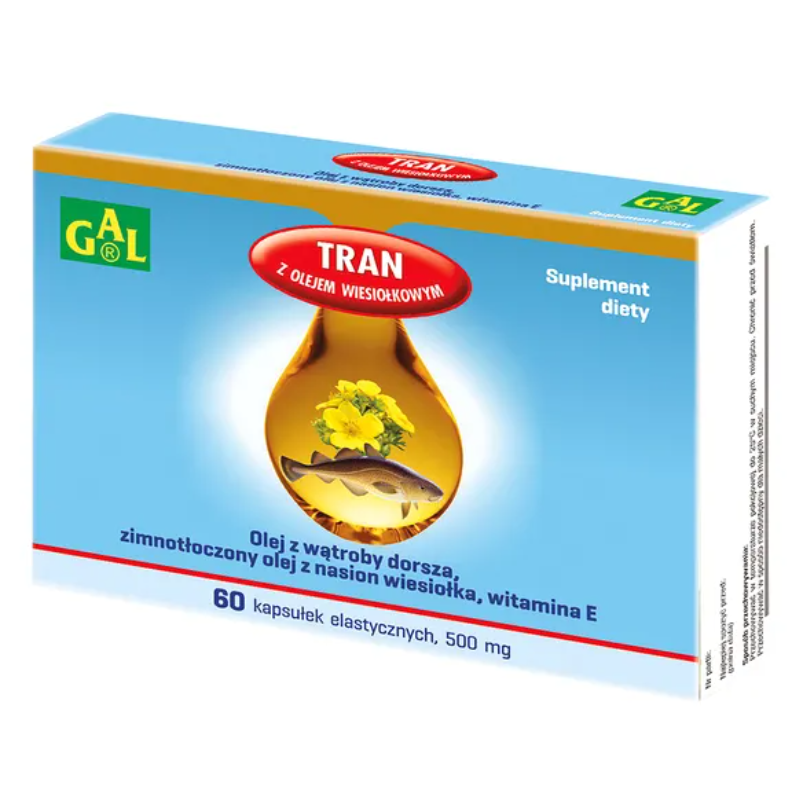 Tran z Olejem Wiesiołka kapsułki, 60 szt.
