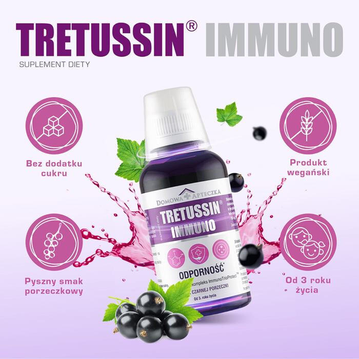 Tretussin Immuno płyn o smaku czarnej porzeczki, 150 ml