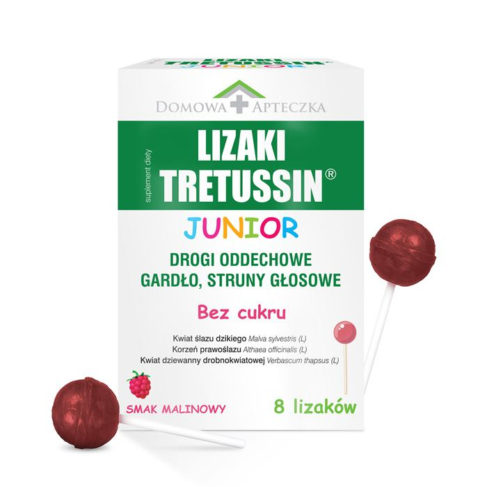 Tretussin Junior lizaki o smaku malinowym, 8 szt.