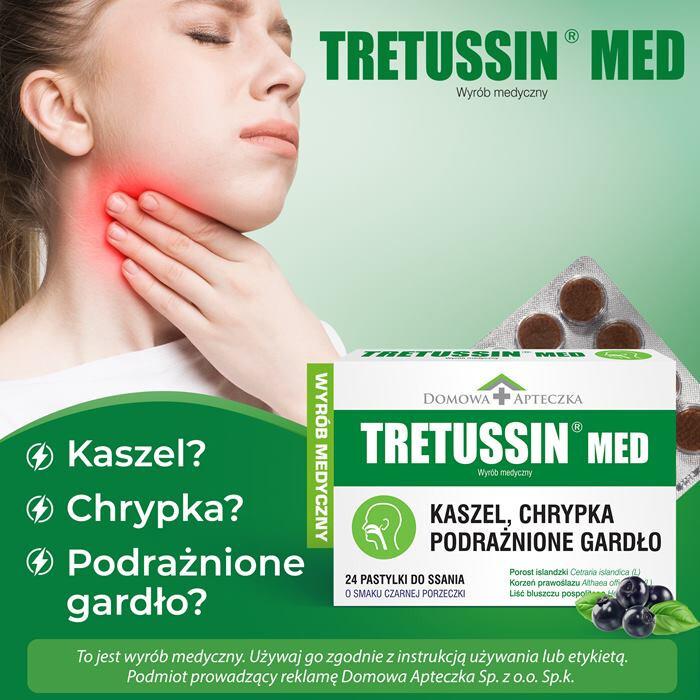 Tretussin Med pastylki do ssania o smaku czarnej porzeczki, 24 szt.