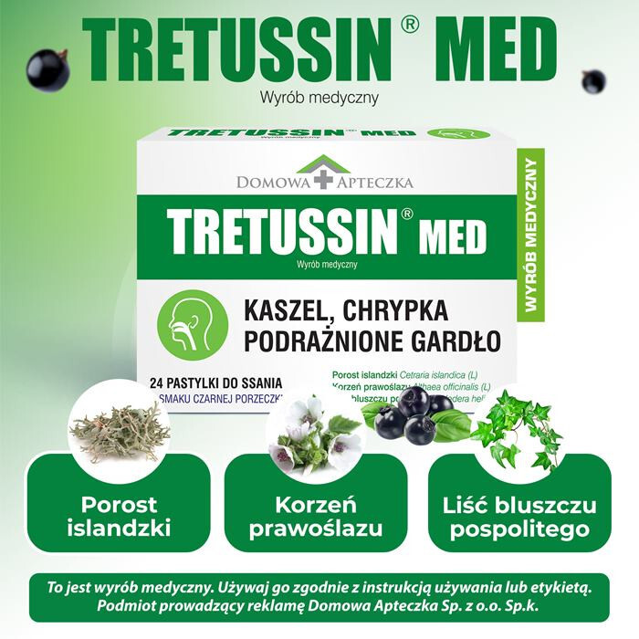 Tretussin Med pastylki do ssania o smaku czarnej porzeczki, 24 szt.