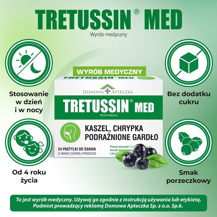 Tretussin Med pastylki do ssania o smaku czarnej porzeczki, 24 szt.