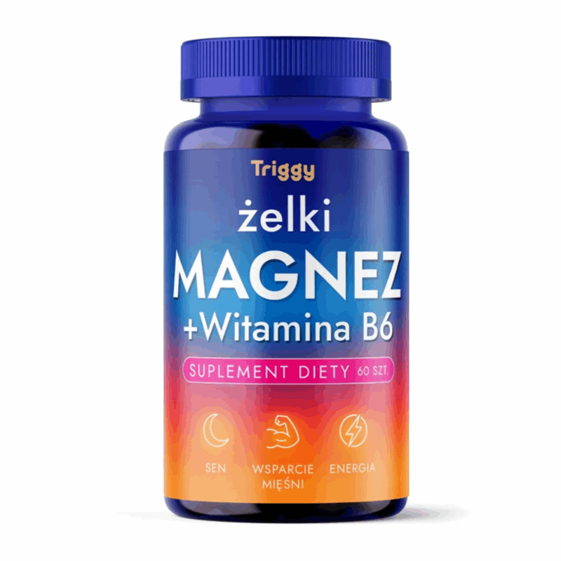 Triggy Magnez + Witamina B6 żelki o smaku malinowym, 60 szt.