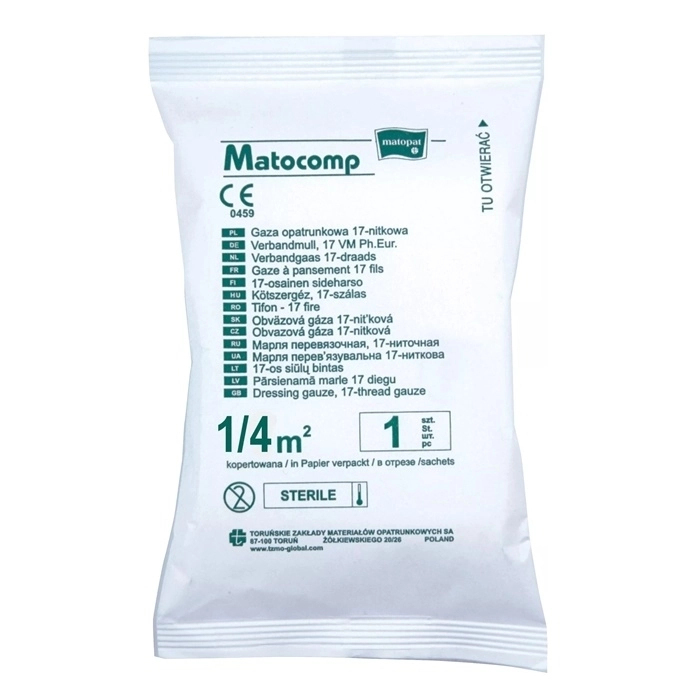 TZMO gaza opatrunkowa wyjałowiona 17-nitkowa blister, 1/4 m2