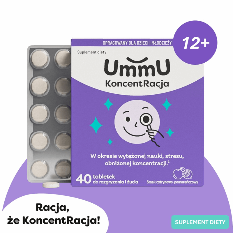 UmmU Koncentracja 12+ tabletki do rozgryzania i żucia, 40 szt.