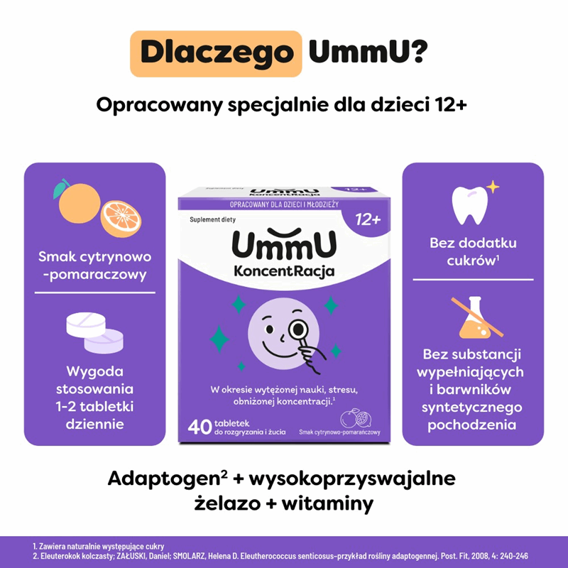 UmmU Koncentracja 12+ tabletki do rozgryzania i żucia, 40 szt.