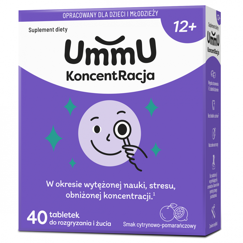 UmmU Koncentracja 12+ tabletki do rozgryzania i żucia, 40 szt.