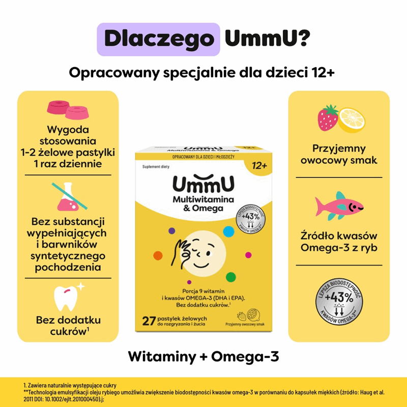 Ummu Multiwitamina & Omega 12+ pastylki żelowe do rozgryzania i żucia, 27 szt.