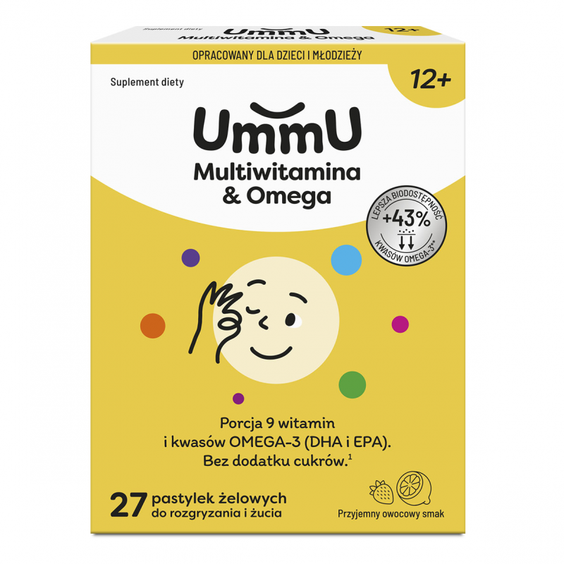 Ummu Multiwitamina & Omega 12+ pastylki żelowe do rozgryzania i żucia, 27 szt.
