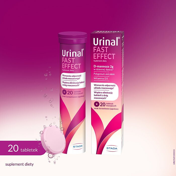 Urinal Fast Effect tabletki musujące o smaku żurawinowo-jagodowym, 20 szt.