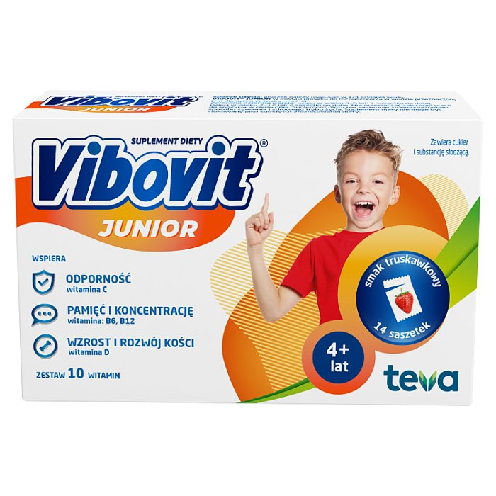 Vibovit Junior saszetki z proszkiem o smaku truskawkowym, 14 szt.