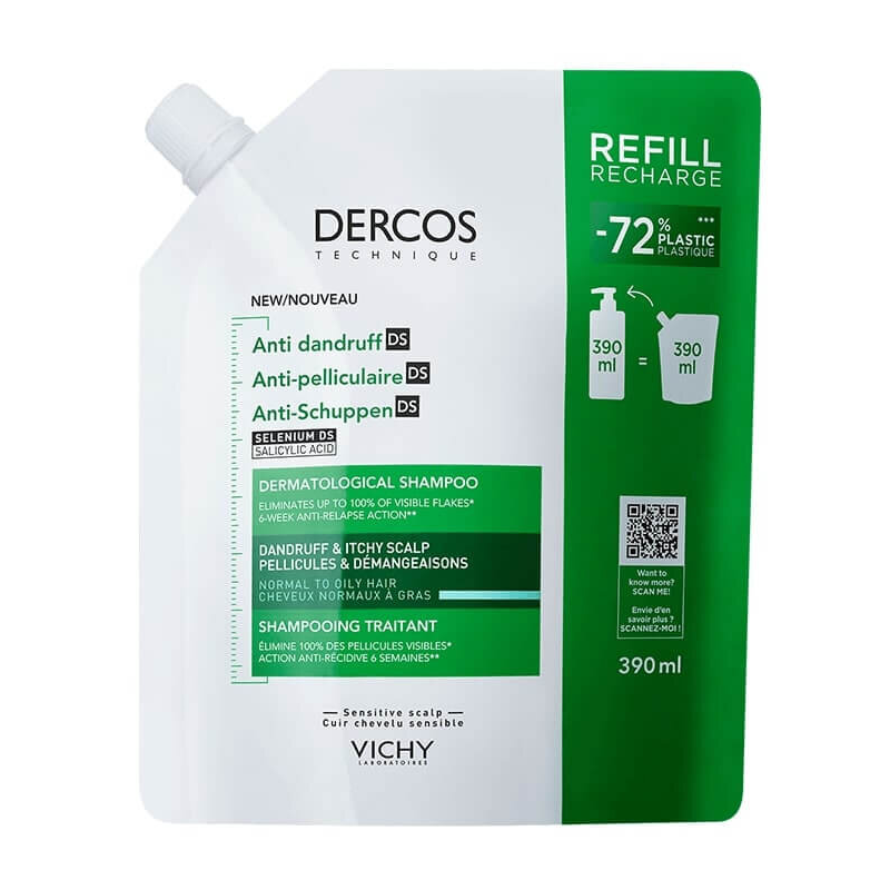 Vichy Dercos DS szampon przeciwłupieżowy do włosów normalnych i przetłuszczających się Refill, 390 ml