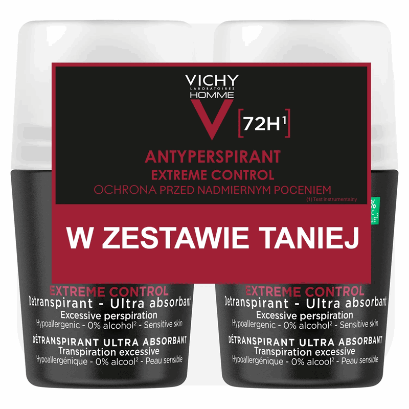 Vichy Homme Extreme Control 72 h Antyperspirant roll-on, 2 szt. x 50 ml