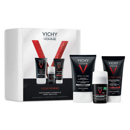 Vichy Homme Zestaw (balsam po goleniu, 75 ml + krem do twarzy, 50 ml + antyperspirant, 50 ml), 1 szt.