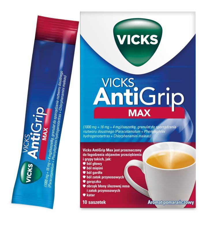 Vicks AntiGrip Max 10 saszetek z proszkiem do sporządzenia roztworu