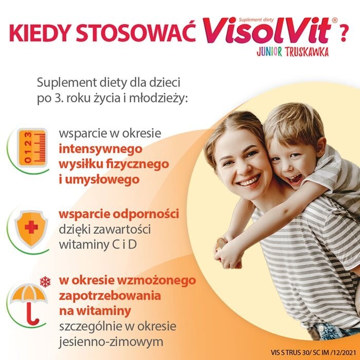 VisolVit Junior Truskawka musujący proszek o smaku truskawkowym 30 saszetek