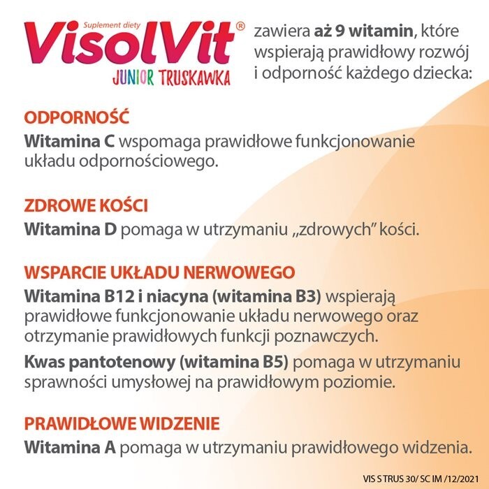 VisolVit Junior Truskawka musujący proszek o smaku truskawkowym 30 saszetek