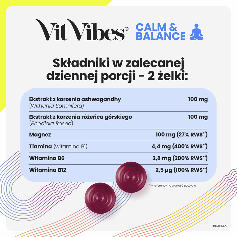 Vit Vibes Calm & Balance żelki o smaku malinowym, 60 szt.