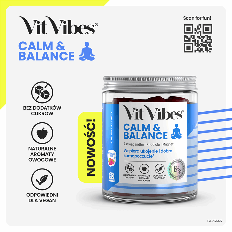 Vit Vibes Calm & Balance żelki o smaku malinowym, 60 szt.