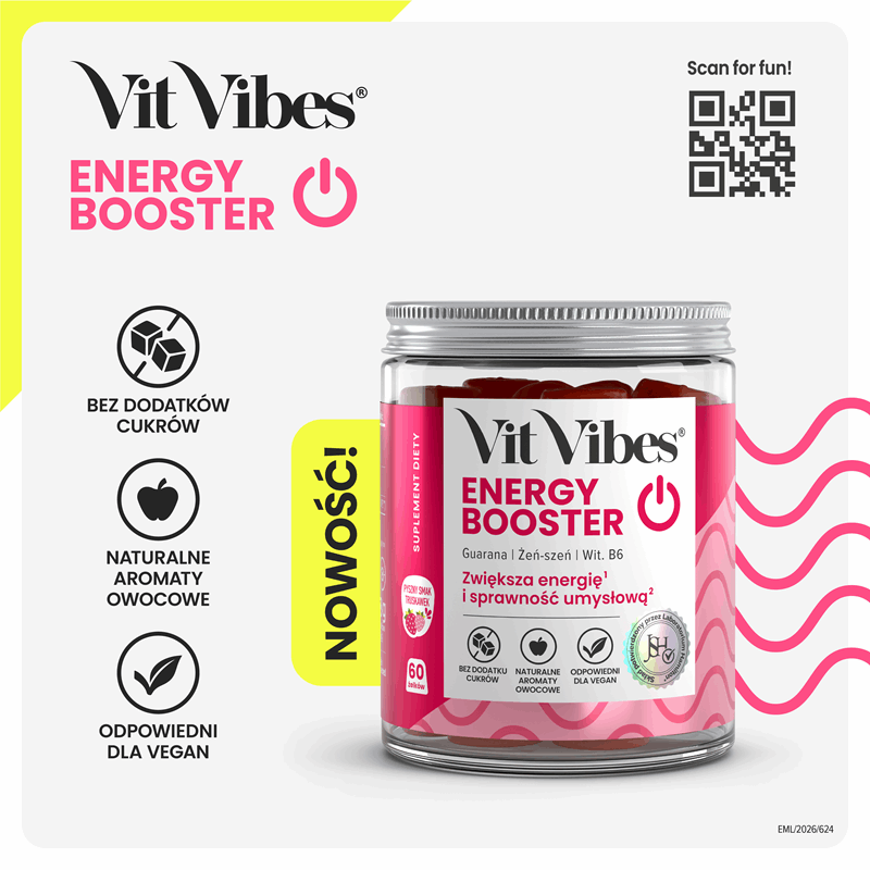 Vit Vibes Energy Booster żelki o smaku truskawkowym, 60 szt.