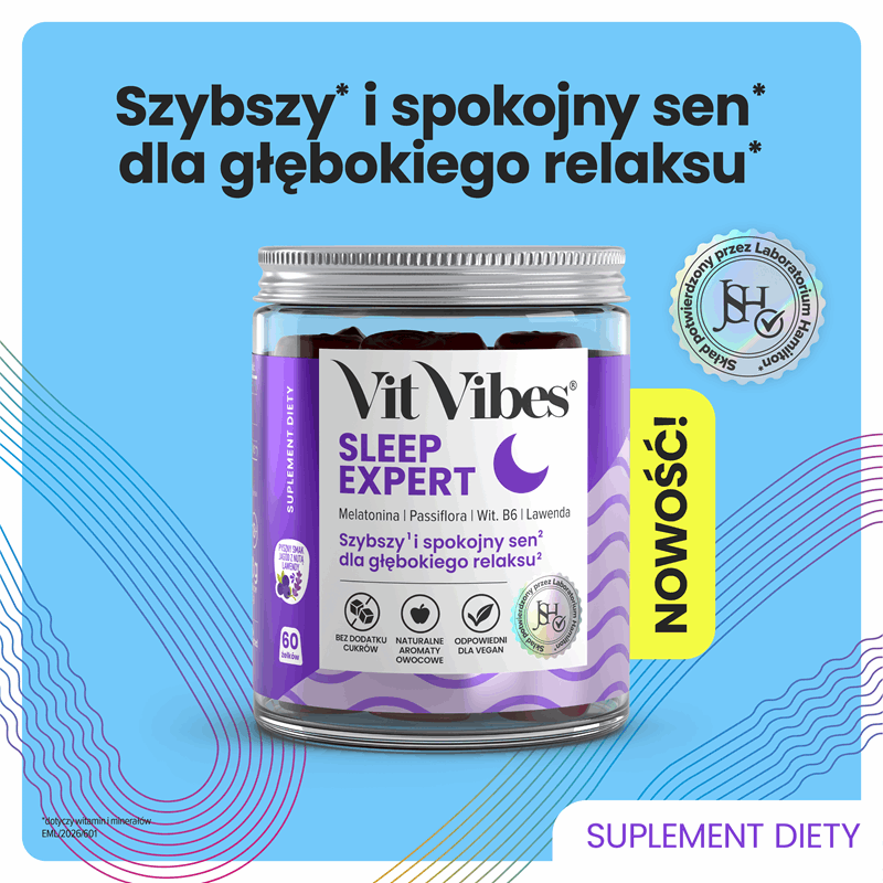 Vit Vibes Sleep Expert żelki o smaku jagodowym z nutą lawendy, 60 szt.