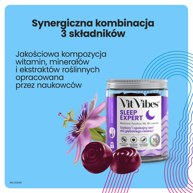 Vit Vibes Sleep Expert żelki o smaku jagodowym z nutą lawendy, 60 szt.