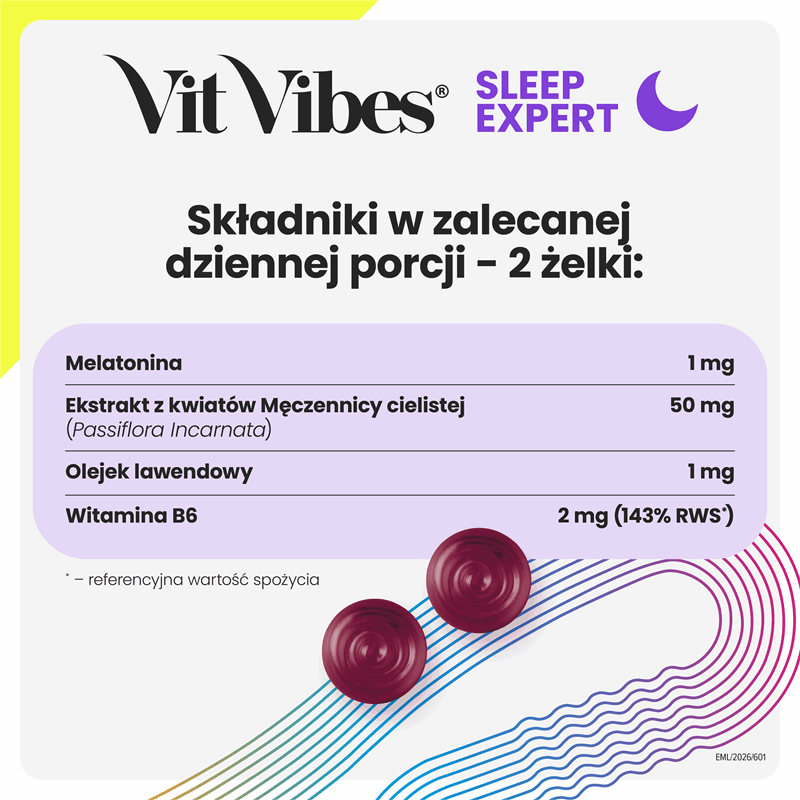 Vit Vibes Sleep Expert żelki o smaku jagodowym z nutą lawendy, 60 szt.