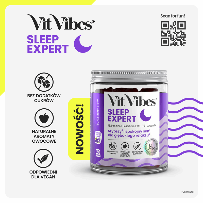 Vit Vibes Sleep Expert żelki o smaku jagodowym z nutą lawendy, 60 szt.