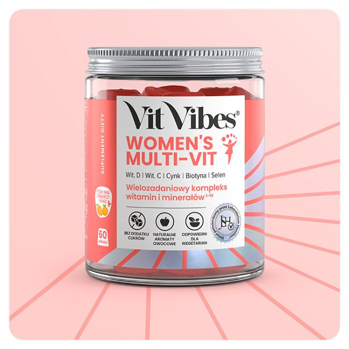 Vit Vibes Women's Multi-Vit żelki o smaku pomarańczy i mango, 60 szt.