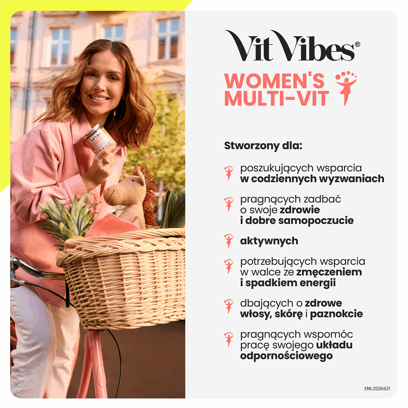 Vit Vibes Women's Multi-Vit żelki o smaku pomarańczy i mango, 60 szt.
