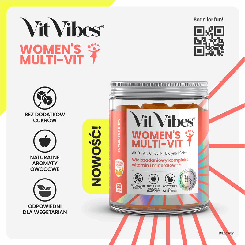 Vit Vibes Women's Multi-Vit żelki o smaku pomarańczy i mango, 60 szt.