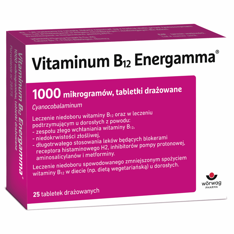 Vitaminum B12 Energamma 1000 mcg tabletki drażowane, 25 szt.
